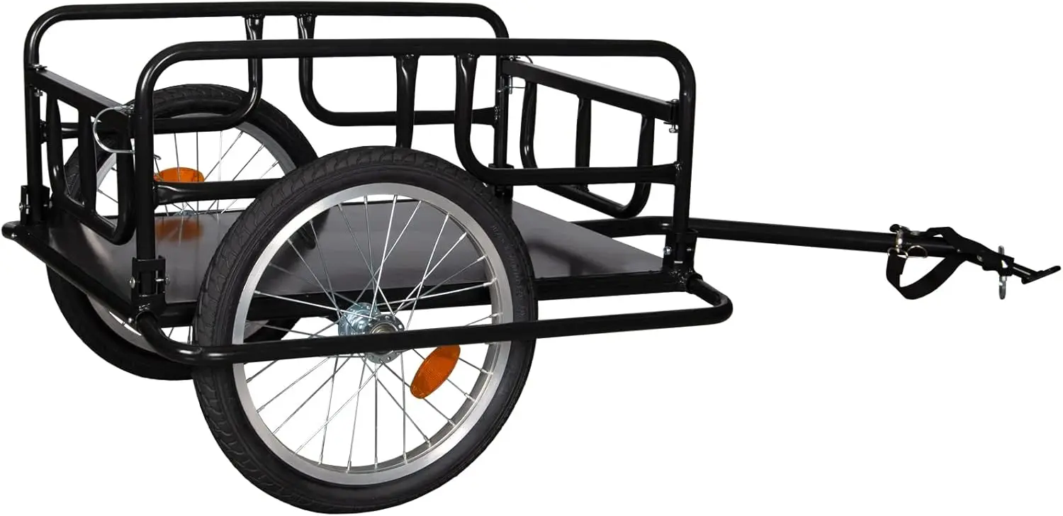 Bike Cargo Trailer w/Universal Bicycle Coupler, 16'' Wheels, Foldable Bicycle Cart Wagon for Carrying Groceries, Luggage, Tools