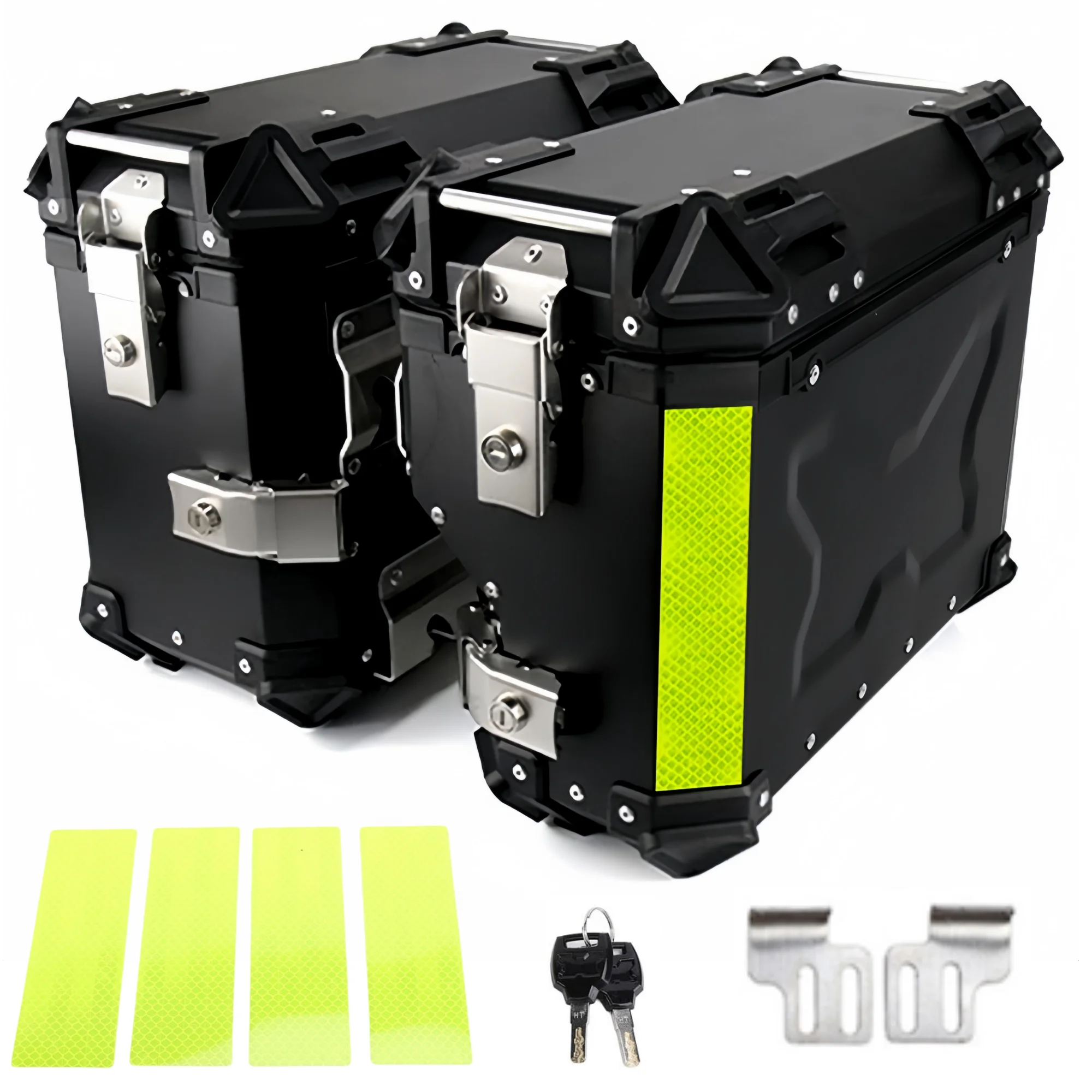 Image of 38L Motorrad-Seitenkoffer 2 Stück Aluminium-Motorrad-Satteltasche Seitengepäckbox Wasserdicht Schnellverschluss-Werkzeugkasten Mit PU-Futter
