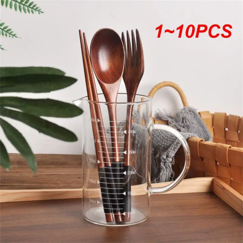 1~10PCS Korean Wooden Tableware Fork Spoon Chopsticks 3-piece Set Solid Wood Long Handle Spoon Chopsticks Portable Tableware