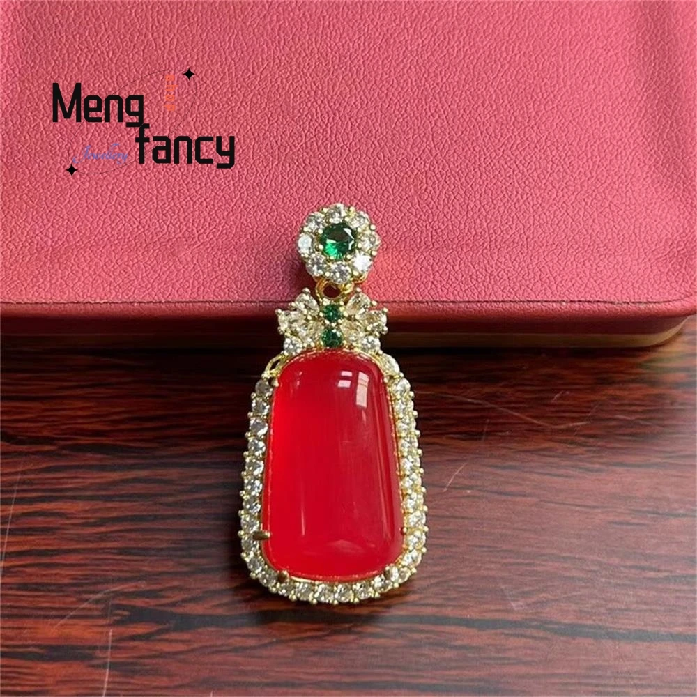 

Natural Blood Gall Blossom Golden Lotus Agate Chalcedony Pendant Exquisite High-grade Sexy Young Girls Luxury Fashion Jewelry