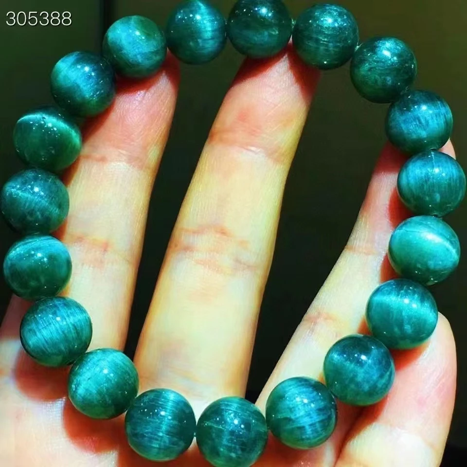 

Natural Green Apatite Gemstone Women Men Bracelet 10.3mm Round Beads Chatoyant Cat Eye Green Apatite Gemstone AAAAAA