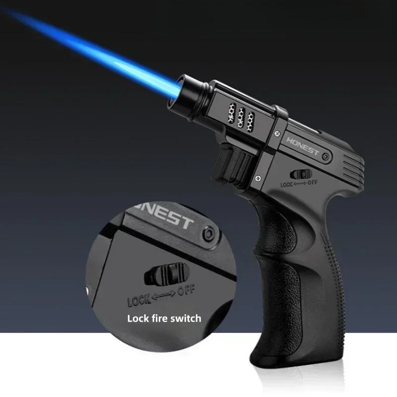

HONEST Strong Firepower Windproof Blue Flame Welding Gun Gas Lighter Safety Lock Fire Switch Outdoor BBQ Kitchen Cigar Lighters