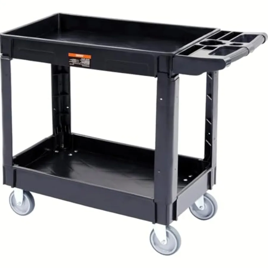 

Utility Service Cart, 2 Shelf 550LBS Heavy Duty Plastic Rolling Utility Cart, Medium Lipped Shelf, 360° Swivel Wheels, Ergonomi