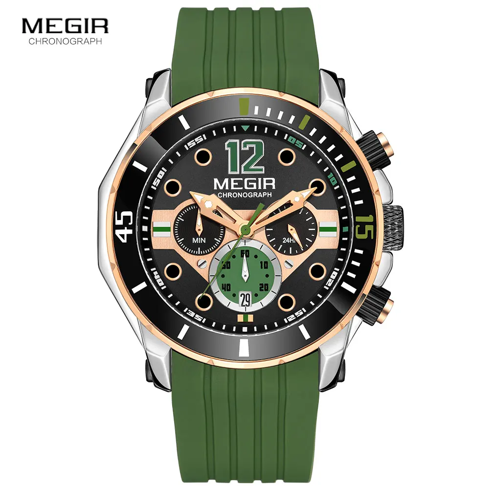 MEGIR Fashion Waterproof Quartz Watches for Men Luxury Military Sport Chronograph Wristwatch Silicone Strap часы мужские 2206