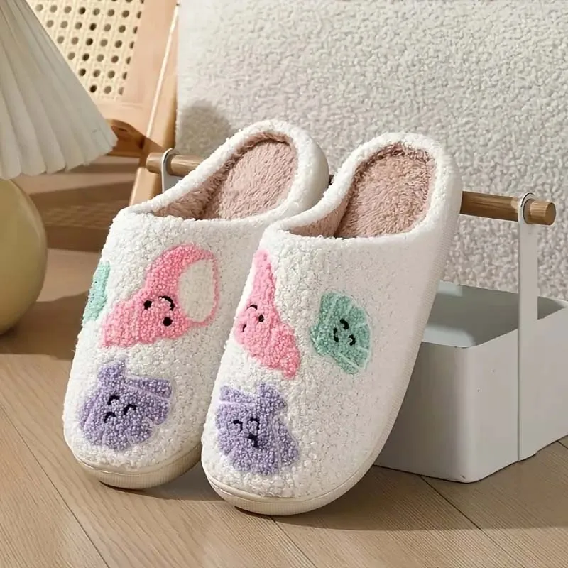 Zapatillas de mujer, diseño de concha dulce, punta cerrada, otoño e invierno, felpa interior, cálidas, Halloween, artículos populares navideños