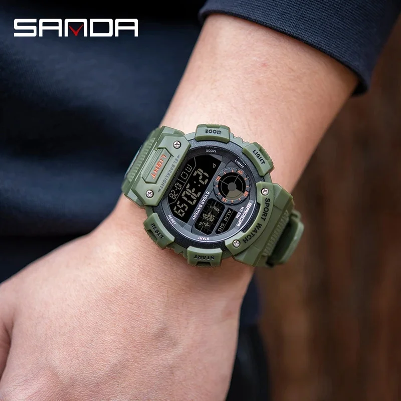 SANDA 6009 2023 New Electronic Luminous Waterproof Multifunctional Outdoor Sports Mens Watches Military Watch Relogio Masculino