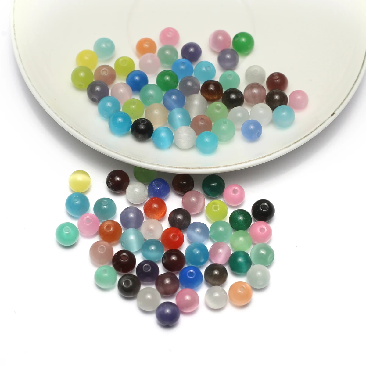 

100PCS/Package Natural Stone Cat Eye Stone Round Beads 8mm Through Hole Loose Beads Jewelry Making DIY Necklace Bracelet Gift