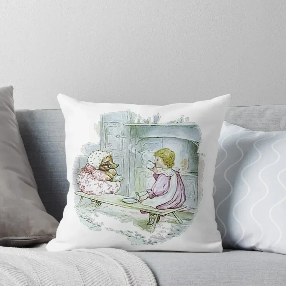 Mrs TIGGY-WINKLE made Lucie a cup of tea - from The Tale of Mrs. Tiggy-Winkle Throw Pillow christmas pillowcases pillow