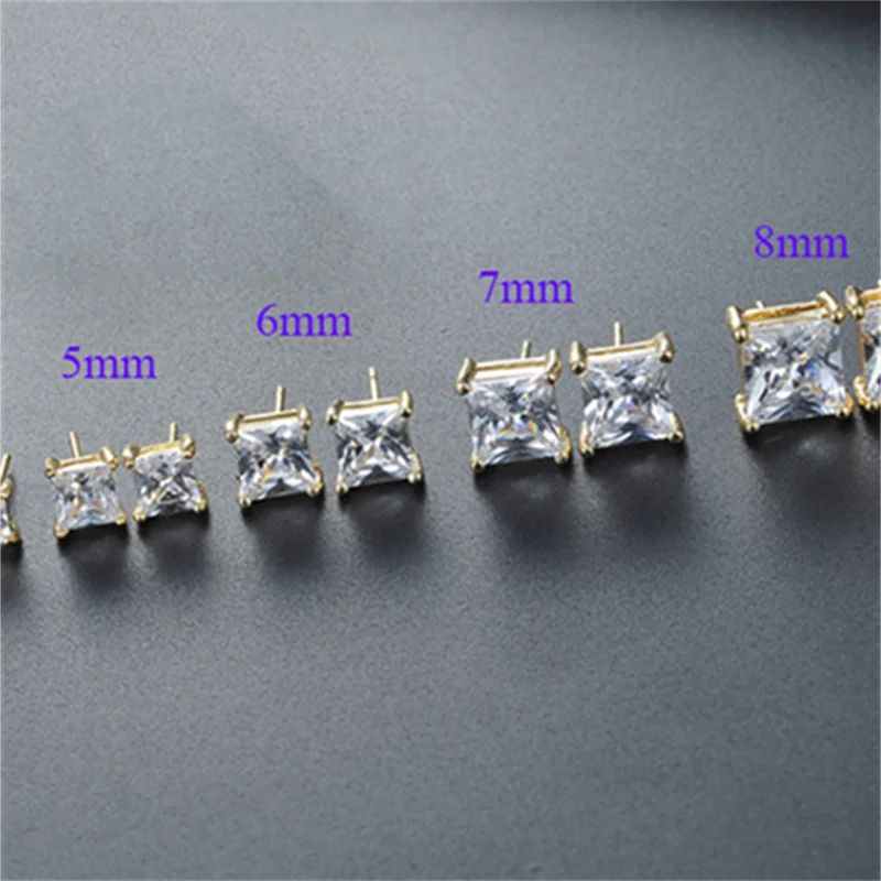 Stacking 4/5/6/7/8MM Square Stud Earrings For Women Men Silver Gold Color Princess Cut Zircon Ear Bone Studs Daily Party Jewelry