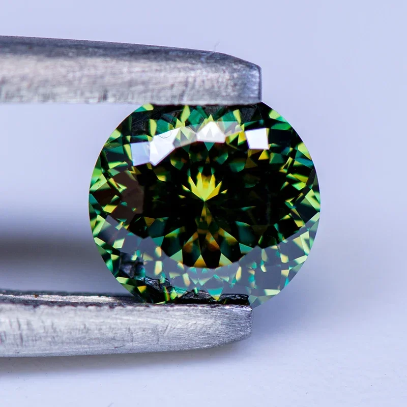 Moissanite diamante colore primario giallo verde forma rotonda 100 taglio sfaccettato gioielli con pietre preziose coltivate in laboratorio con