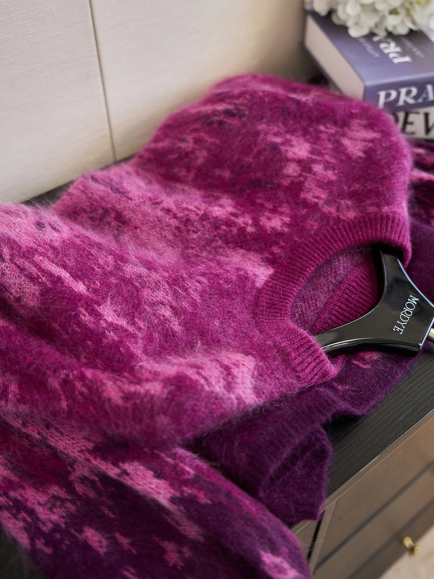 

Женский вязаный свитер Cloud Dawn Long Gradient Purple, свободного кроя, с двухцветным цветочным узором, из кашемира, мягкий, комфортный, зимний.