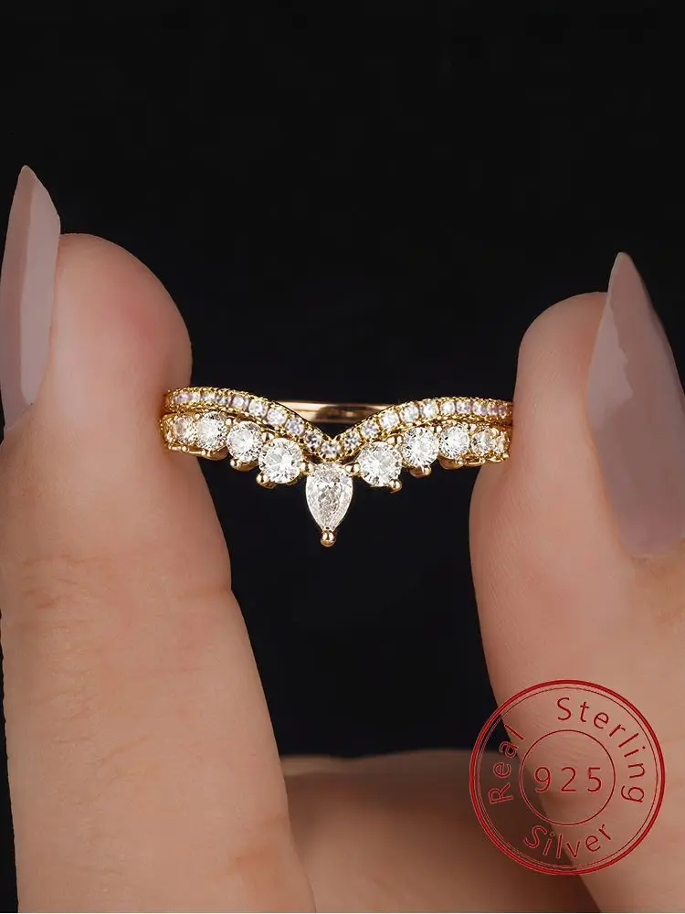 925 Sterling Silver Classic Water Drop Round Zircon Crown Ring For Women Engagement Wedding Luxury High Quality Fine Jewelry