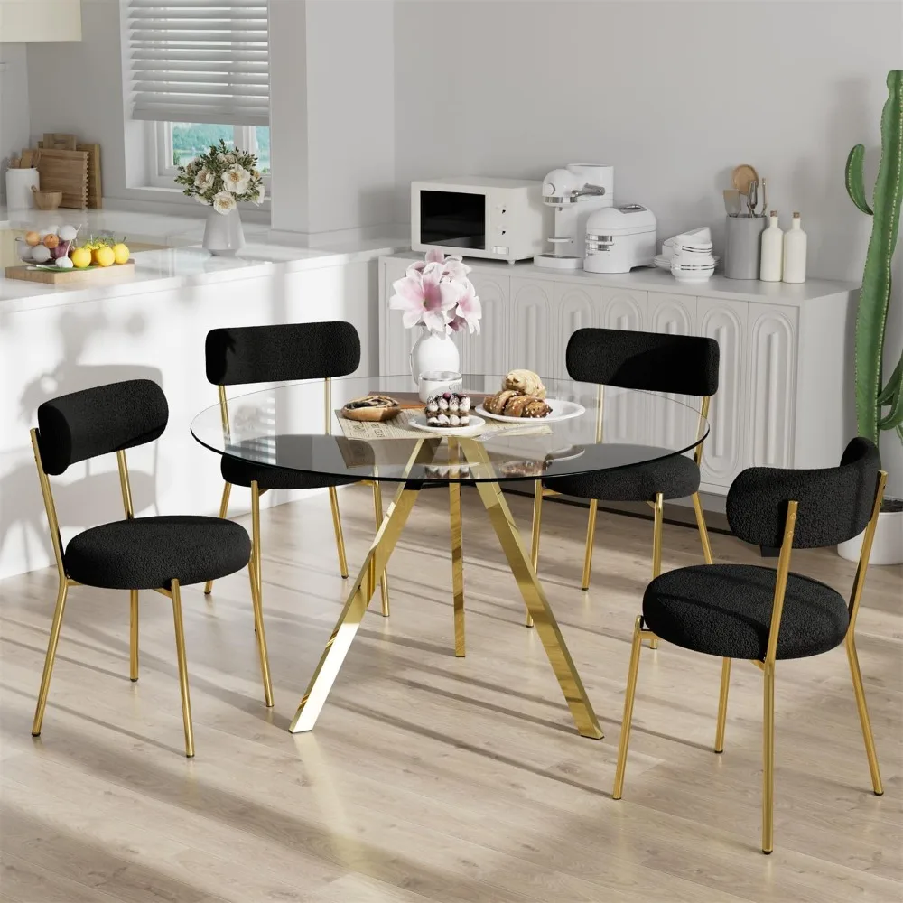 طاولة طعام مستديرة تتسع لـ 4، 39 بوصة، طاولة طعام زجاجية حديثة، طاولة قهوة ترفيهية، طاولة عشاء دائرية للمطبخ، مساحة توفير (ذهبي) #6