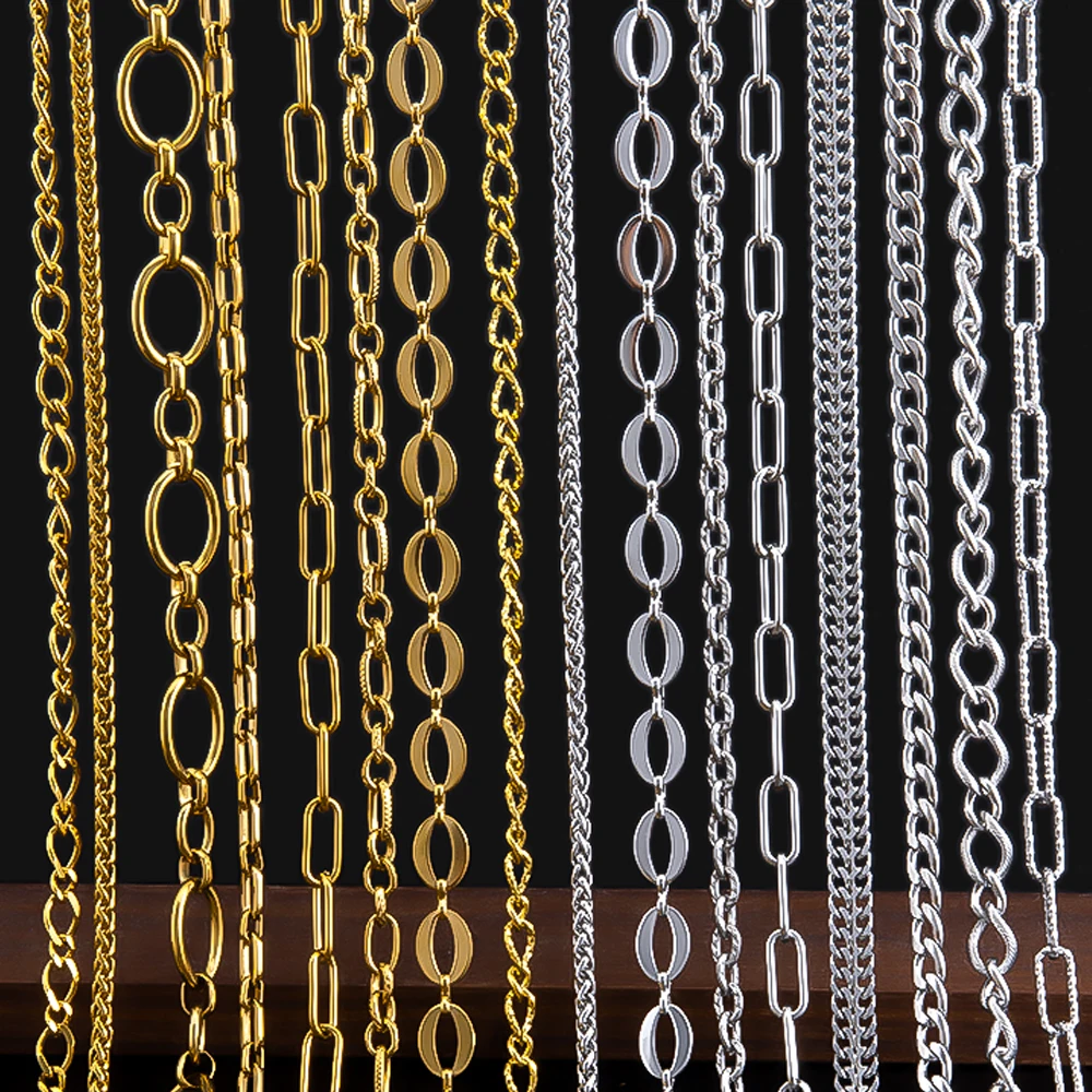 

1Meter Stainless Steel Gold Plated Link Chain for Needlework DIY Men Necklace Bracelet Jewelry Making Materials Supplies No Fade
