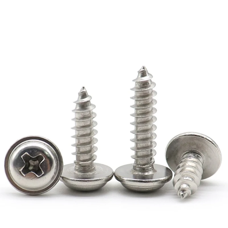 304 Stainless Steel Cross Phillips Wood Screws 5-30pcs - M1.4 M1.7 M2 M2.3 M2.6 M3 M3.5 M4 M5 Round Head with Washer