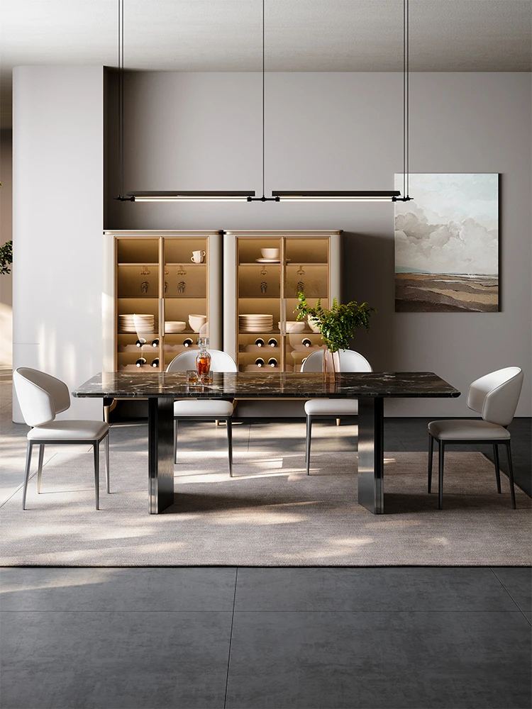 Black rose luxury stone dining table natural marble Italian minimalist rectangular dining table
