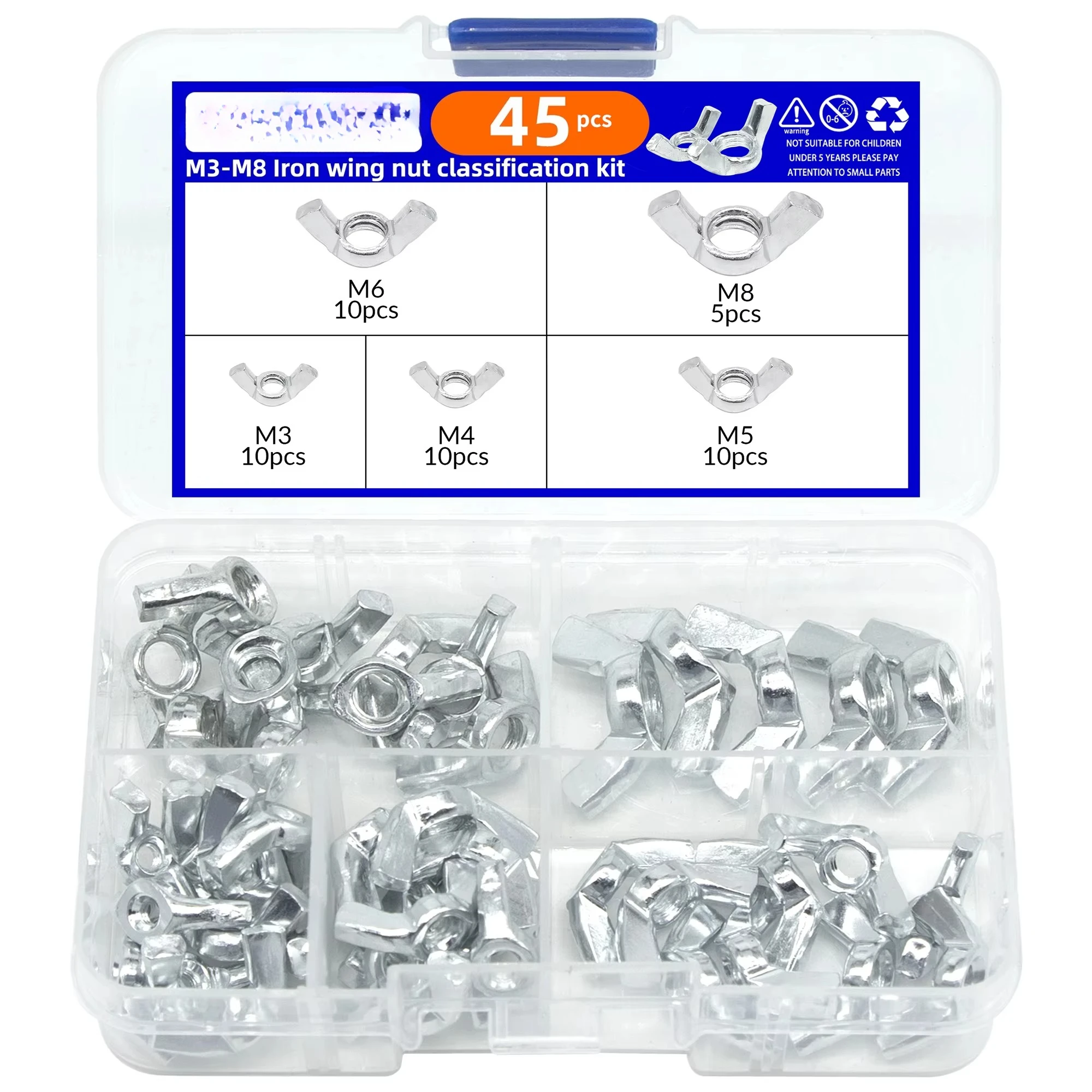 45 Pcs/box Wing Nuts Adjusting Thumb Butterfly Lug Nuts Manual Tightening of Thumb Nuts M3 M4 M5 M6 M8 Kit Set