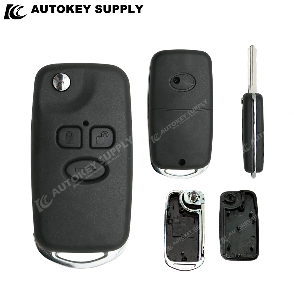 AutokeySupply For Corolla 3 Buttons Remote Flip Key Shell Without Logo AKTYF105