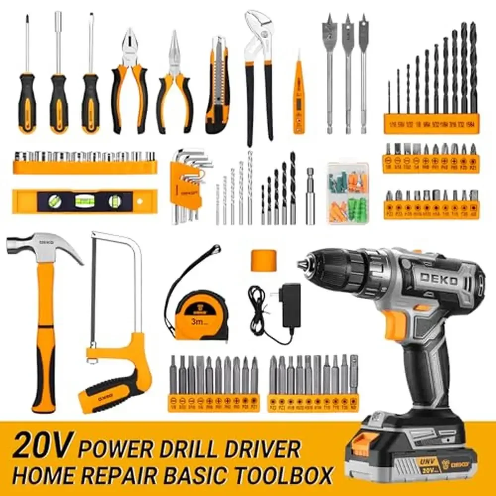 Cordless Power Drill Tool Kit Set 20V Battery Electric Driver Toolbox Men Home Repair Household DIY Furniture Installation Heavy