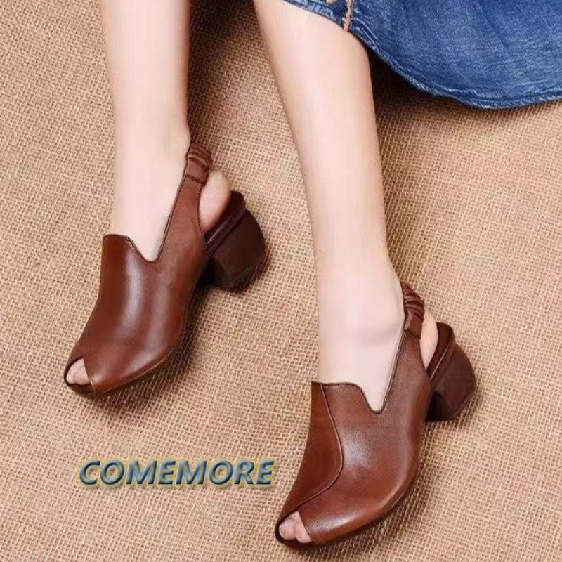 2023 New Women\'s Large Sexy Simple Thick High Heel Commuter Buckle Woman Shoes Heel Comfortable for Summer Casual Luxury Sandals