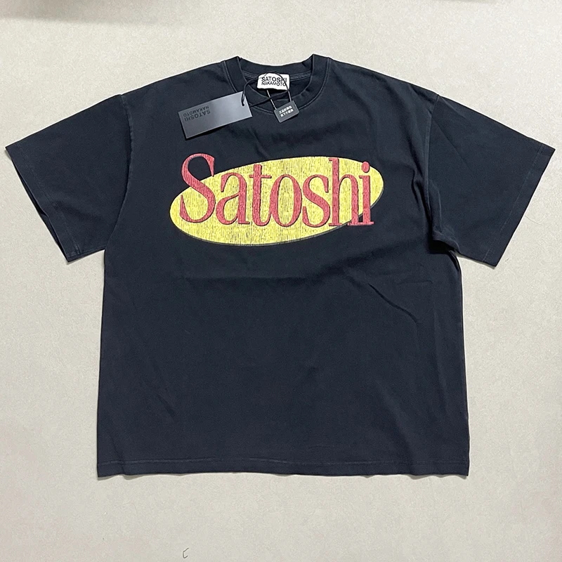 Satoshi Nakamoto T-Shirt Vintage Distressed Cotton Round Neck Short Sleeve Men Women Letter Print Loose Fit Top