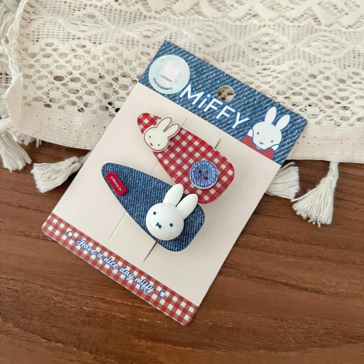 Conjunto de pinzas para el pelo de conejo Miffy, accesorios para el cabello femeninos de dibujos animados, pinza para el pelo de vaquero a cuadros para niña, accesorios Kawaii