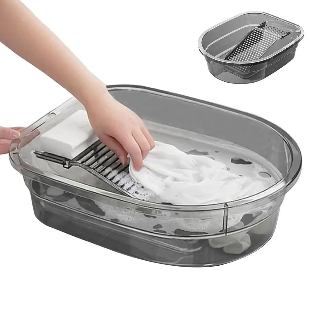 Durable Thickened Washboard Basin Large Capacity Hanging Hole Wash Tub with Washboard Non-Slip Manual Hand Scrub Board Bathroom