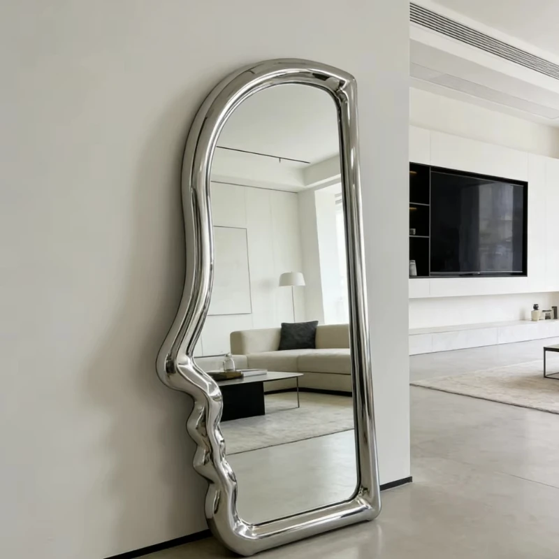 

Modern sculptural face-to-ceiling mirror, polished stainless steel art mirror, luxury decorations, suitable for bedrooms
