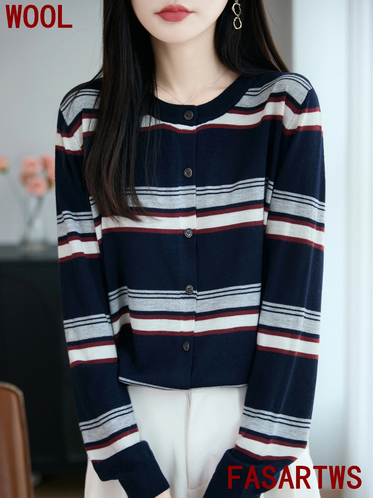 الصوفى الصوف سترة سويتر مقلم س الرقبة طويلة الأكمام البلوز سترة ناعمة غير رسمية المرأة الخريف الشتاء عالية الجودة موضة متماسكة