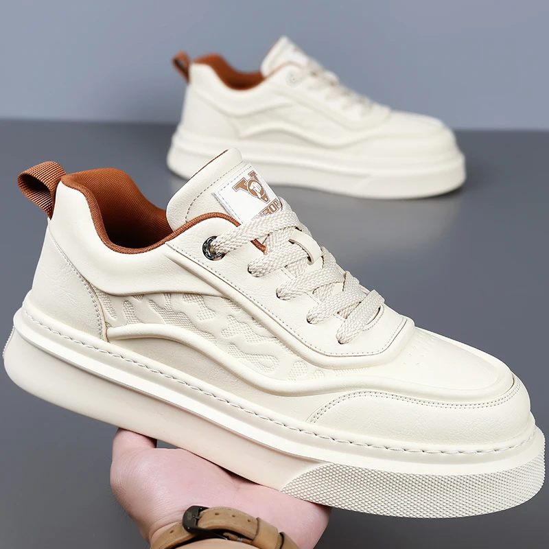 

Men's Autumn New Arrival Black Leather Shoes - Breathable Thick-Sole Stylish Sneakers, Casual & Sporty, Versatile & Lightweight