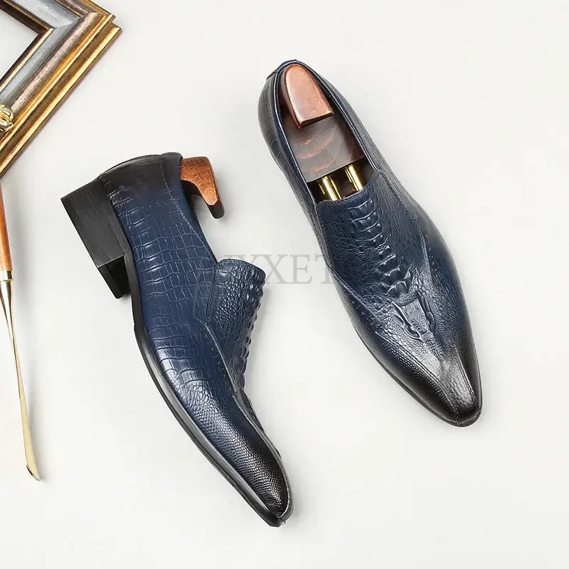 

Mens Wedding Oxford Shoes Black Khaki Genuine Leather Brogue Men's Dress Shoes Slip On Business Formal Shoes For Men