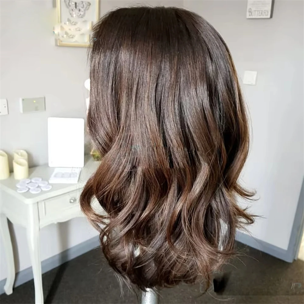 غلويليس أومبير براون طويل 24 بوصة 200 الكثافة الجسم موجة الدانتيل 5x5 الحرير قاعدة باروكة من شعر طبيعي للنساء BabyHair preplucked #4