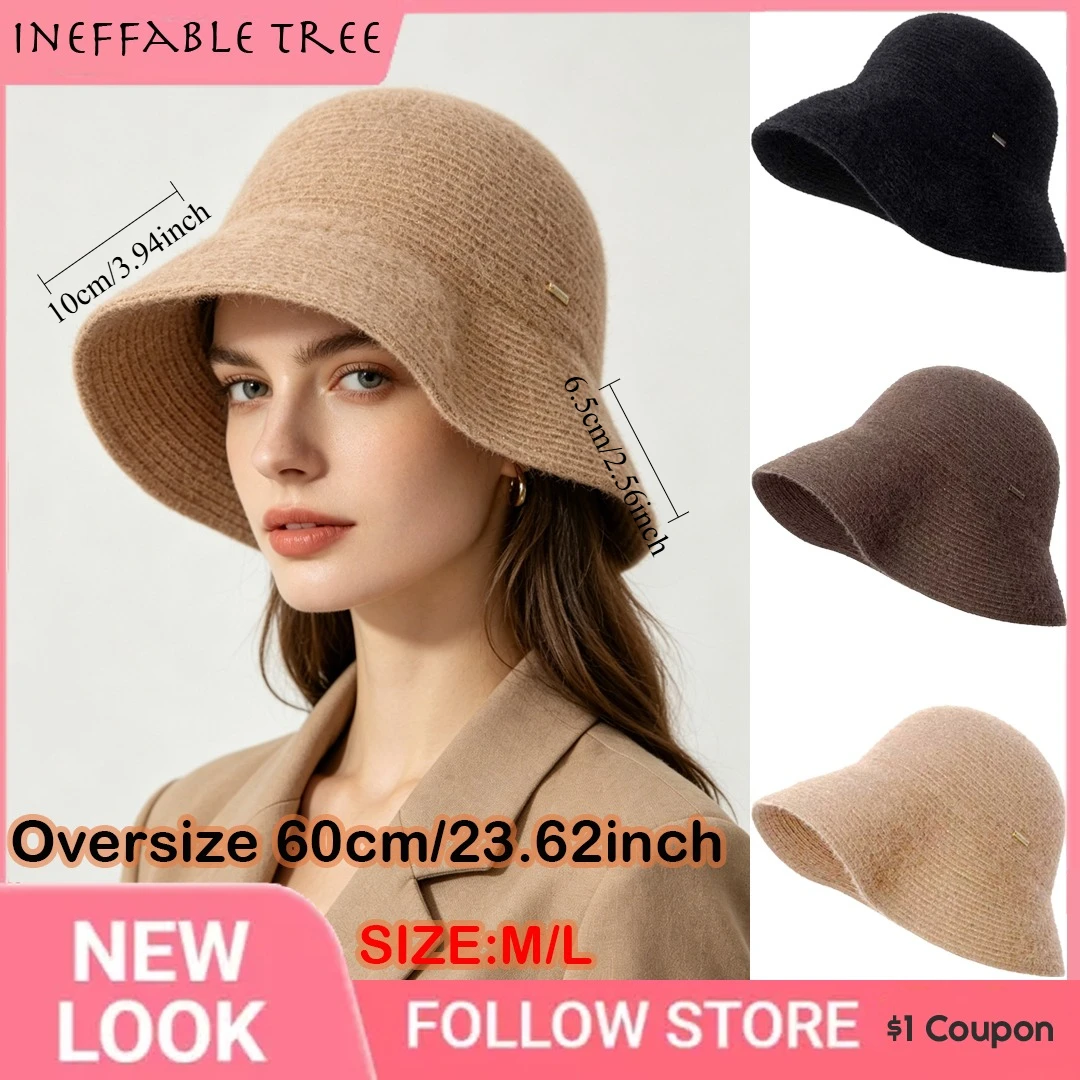 M/L Oversiz Knitting Wool Bucket Hats for Women Front Long Back Short Basin Cap Autumn Winter Warm Leisure Fisherman Cap Gorros