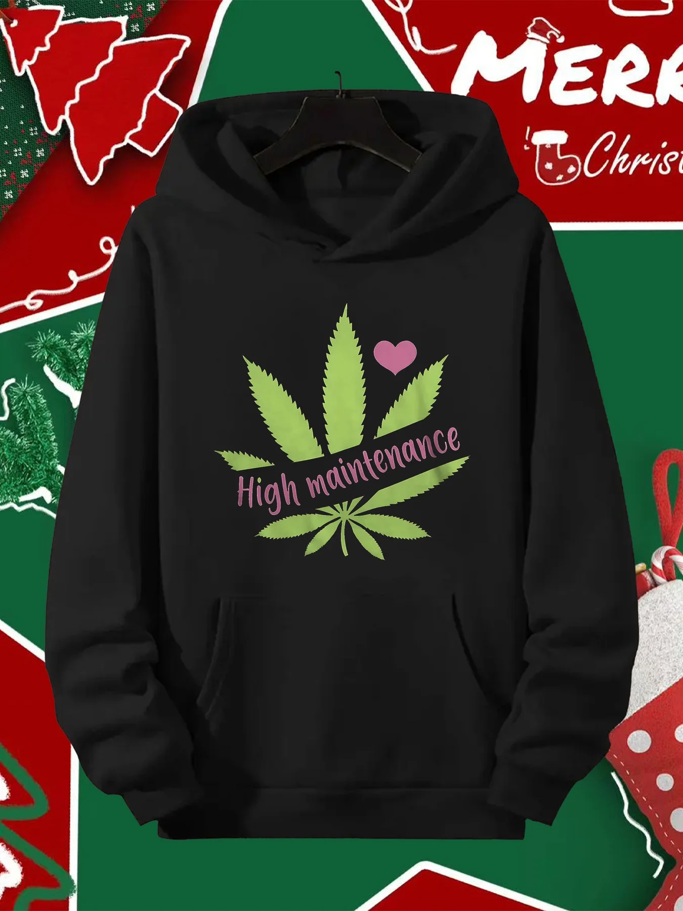 Men's Vintage Leaf and Heart Design Hoodie, Comfortable Casual Jumper, Machine Washable, Suitable for All Seasons, Soft Material, Hooded Sweater, Perfect for Halloween Gifts, Black Friday Specials, Ideal for Thanksgiving and Christmas