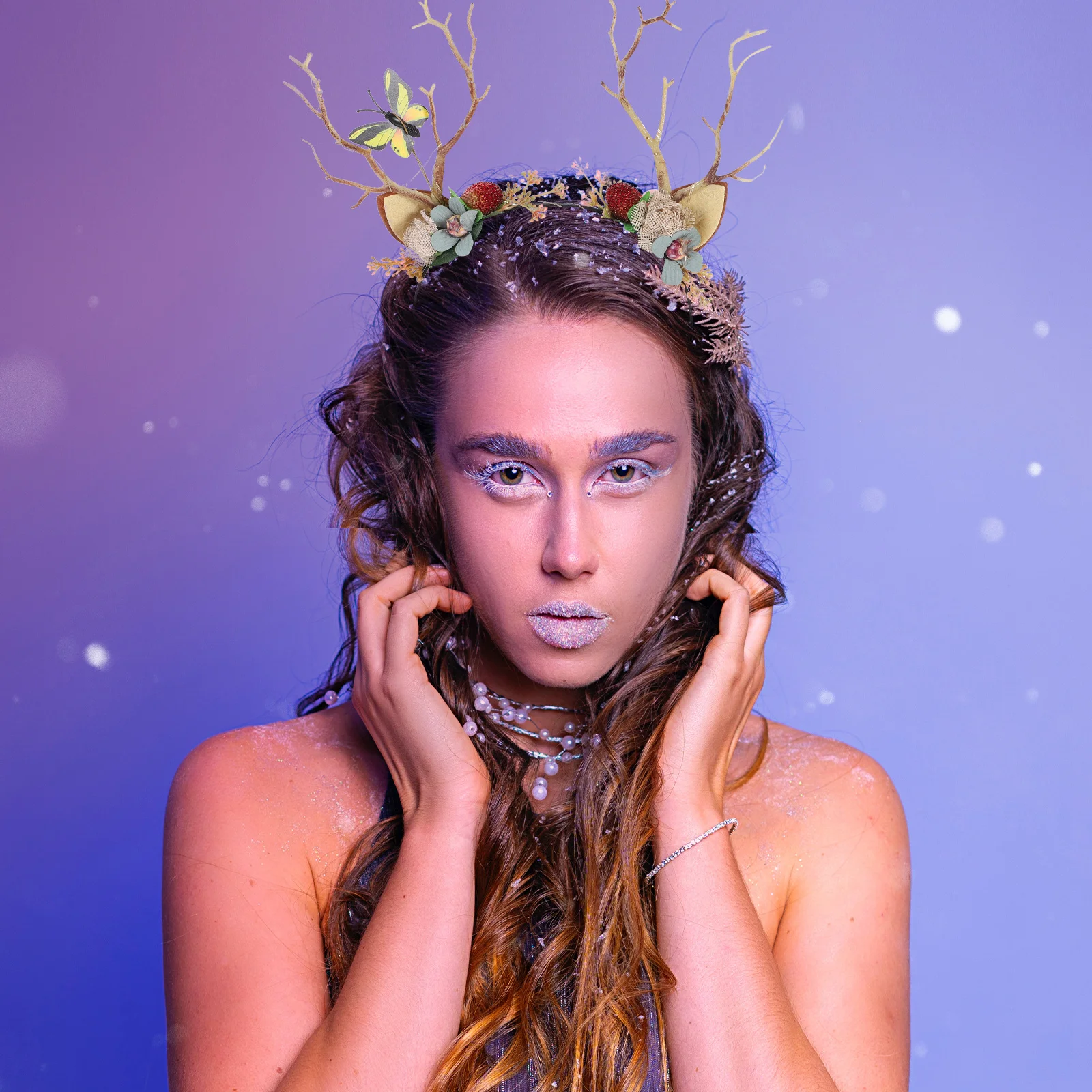 1セット エルフ耳クラウン 枝付きヘッドバンド 妖精コスプレ小道具 ハロウィンパーティーコスチュームアクセサリー ライトアップアントラーズ ドレスアップ