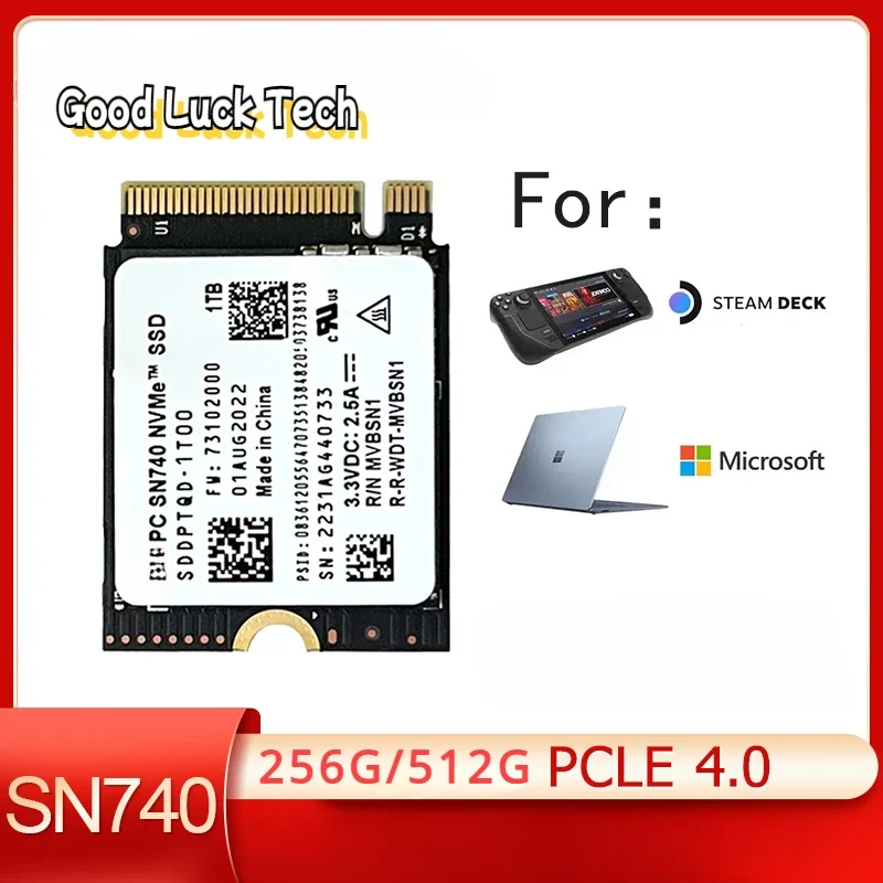 For W-D SN740 512GB 256GB M.2 NVMe 2230 PCIe4.0x4 SSD Solid State for Microsoft Surface ProX Surface Laptop 3 Steam Deck 99%new