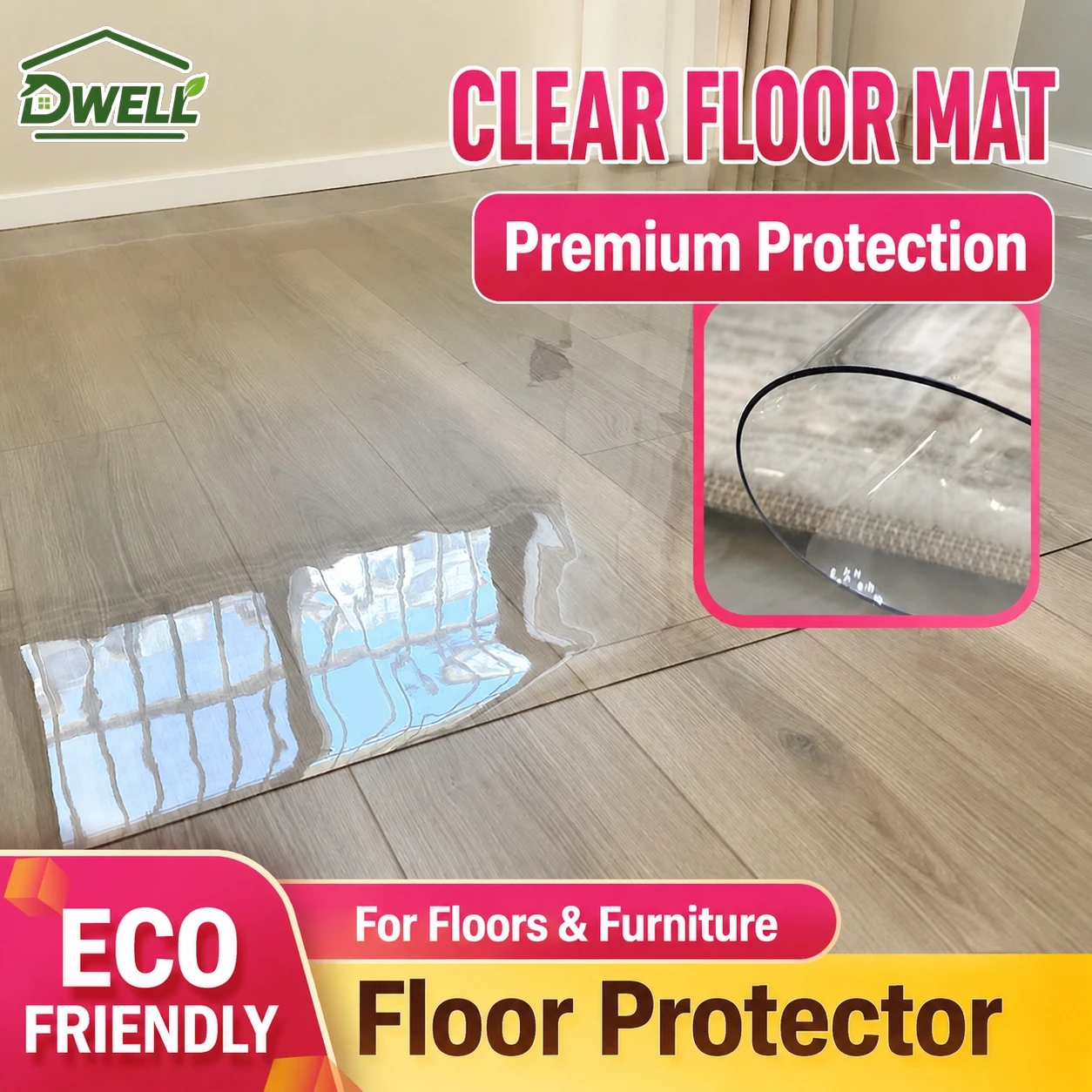 PVC Transparent Floor Protector Mat Waterproof Non Slip Carpet Protection Pad Scratch Resistant Floor Covering Multiple Sizes