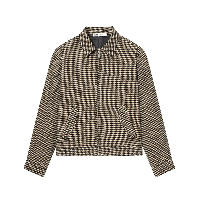 سترة نسائية منقوشة بأكمام طويلة وجيوب وسحاب سترات نسائية أنيقة معاطف 2026 ربيع الخريف ملابس خارجية غير رسمية للسيدات