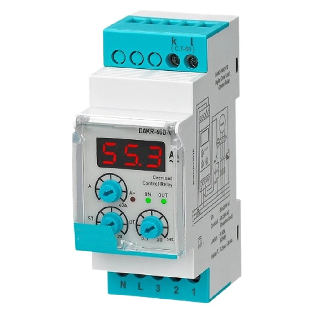 Digital Self Resetting Overcurrent Protection Relay DAKR 60D 100D 250D V2 With Adjustable Knob For Water Pump Motor For DIN Rail