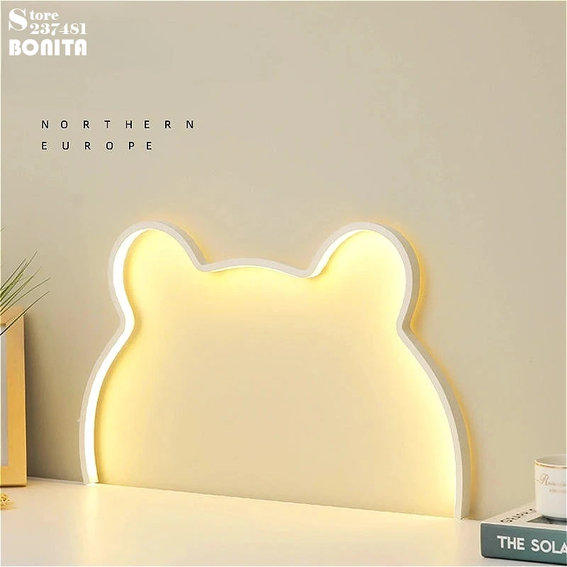 Bear Shape Wall Lamp, LED Night Light with Remote Dimming for Bedhead Nursery Decoration, Cartoon Cloud/ Rabbit Sconce Light