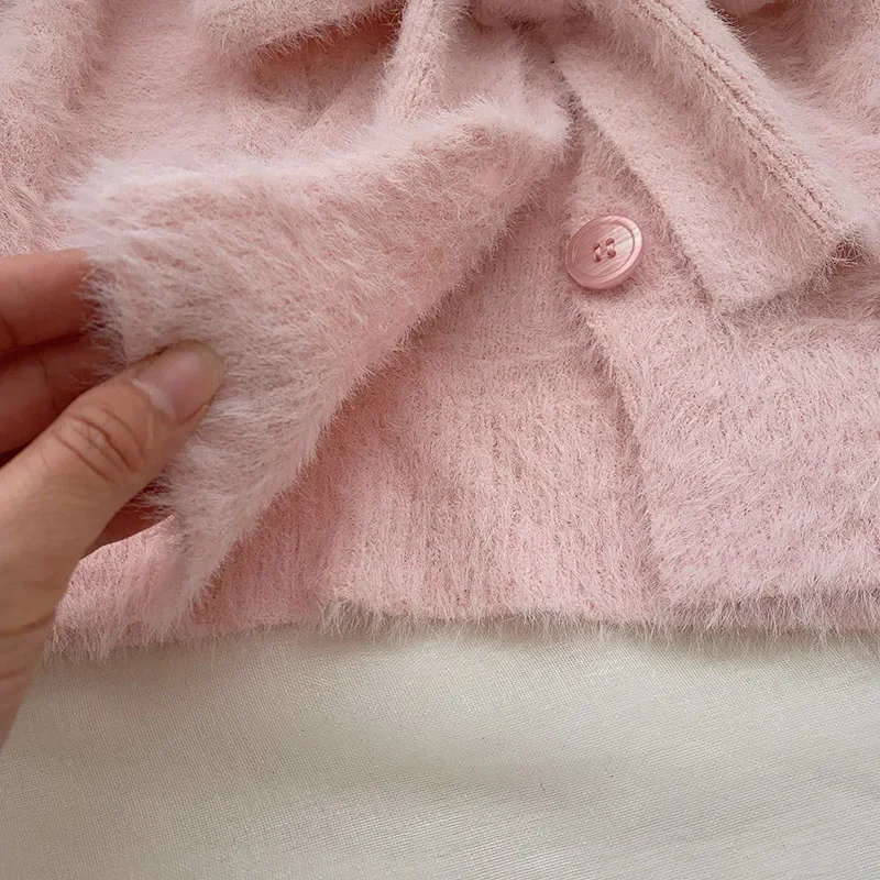 Sweet Girly Pink Imitation Mink Fleece Sweaters Women's Autumn and Winter Korean Style Loose Long Sleeve Knitted Sweater Top