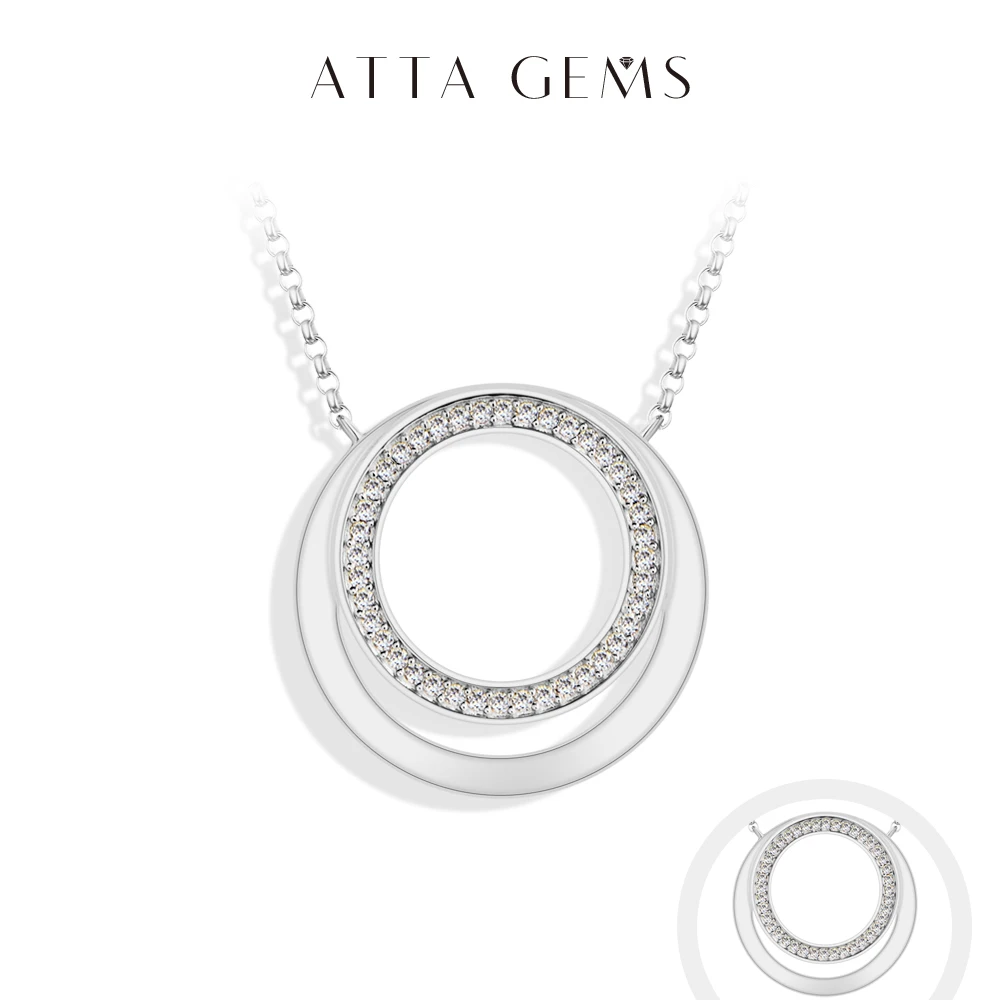 

ATTAGEMS полное муассанитовое ожерелье DVVS1, позолоченное 18 карат, стерлинговое серебро 925 пробы, двойной круглый кулон, женские вечерние ювелирные изделия