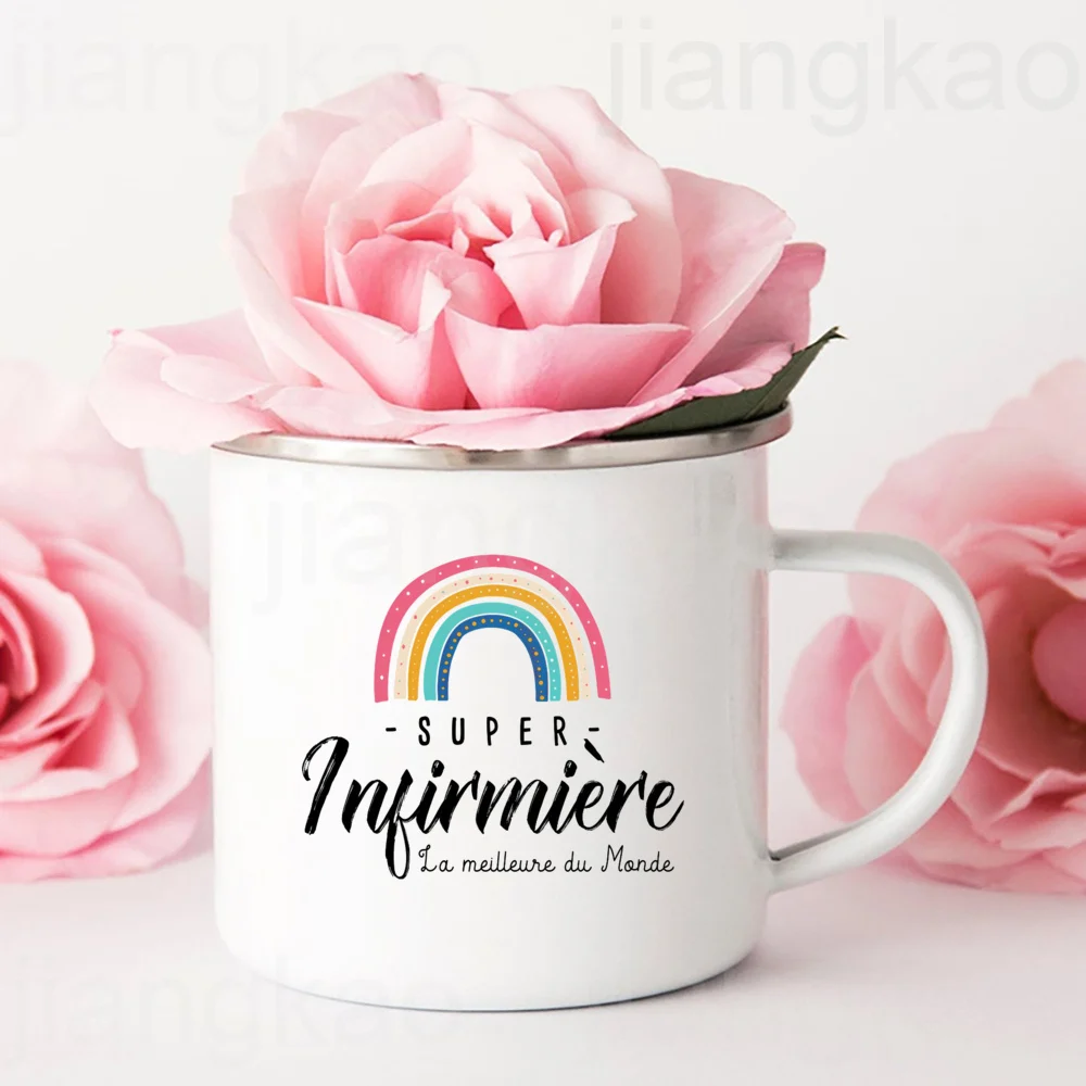 Best Nurse in The World Rainbow Printed Enamel Mugs Coffee Cups Drinks Juice Mug Hot Cocoa Milk Handle Cup Gift for Infirmiere