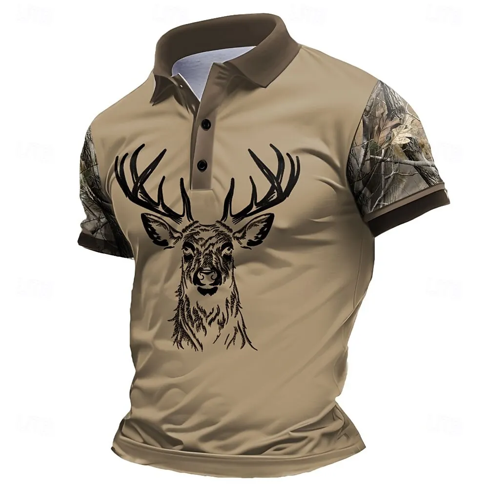 

3D Milu Deer Graphic Printed y2k Short Sleeve Sweatshirt Fashion Polo Shirt Loose Men's Tops Casual Pullover Vintage Man Clothes