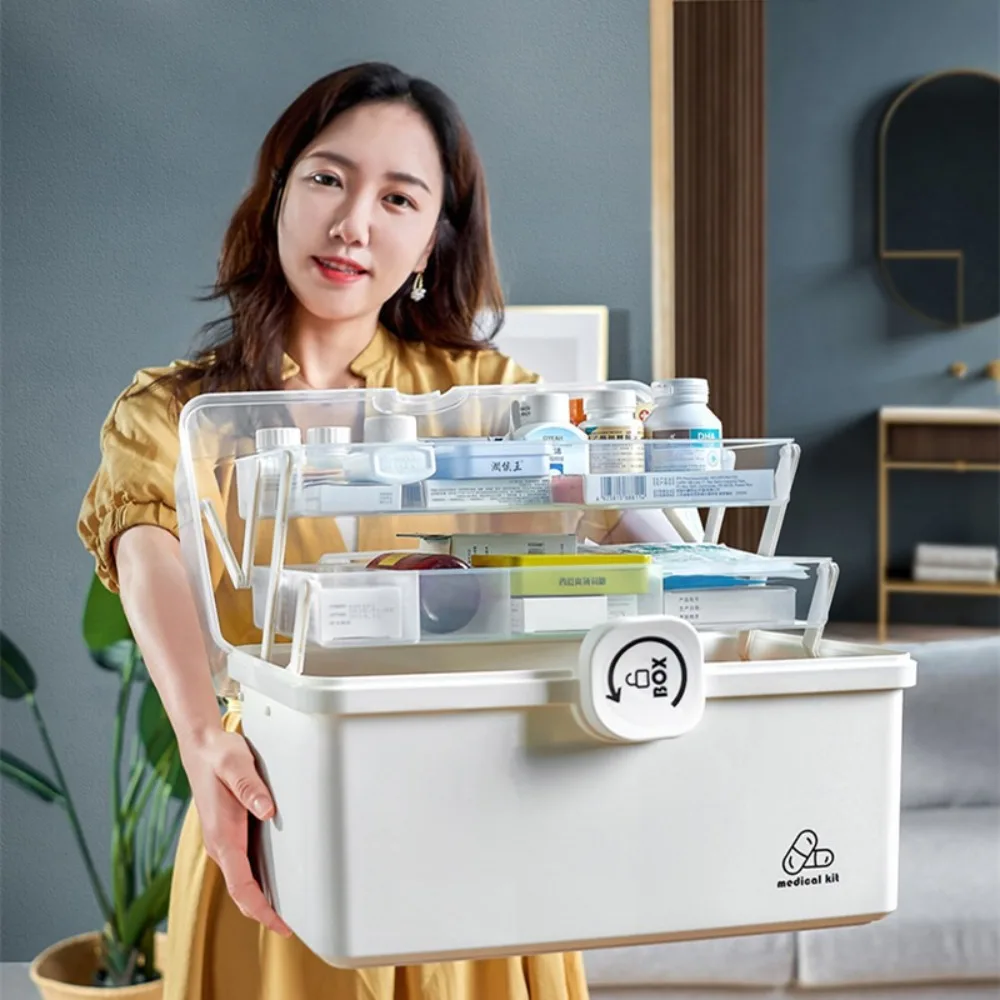 

Multi-layer Medicine Storage Box with Handle Classification Family Emergency Box Large Capacity Multi-functional Medicine Chest