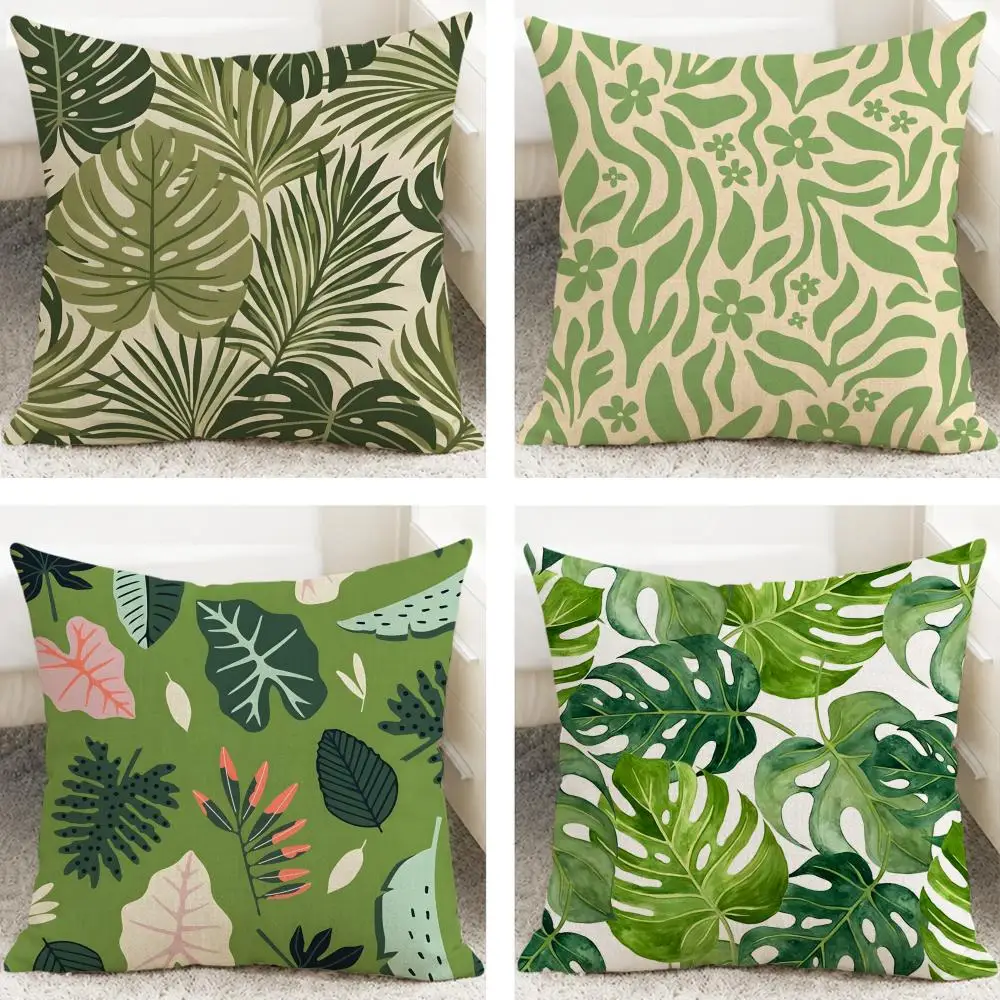 Pattern Modern Style Leaf Pattern Cushion Cover Cushion Covers Natural Linen Breathable Sofa Bedroom Decor Pillowcase