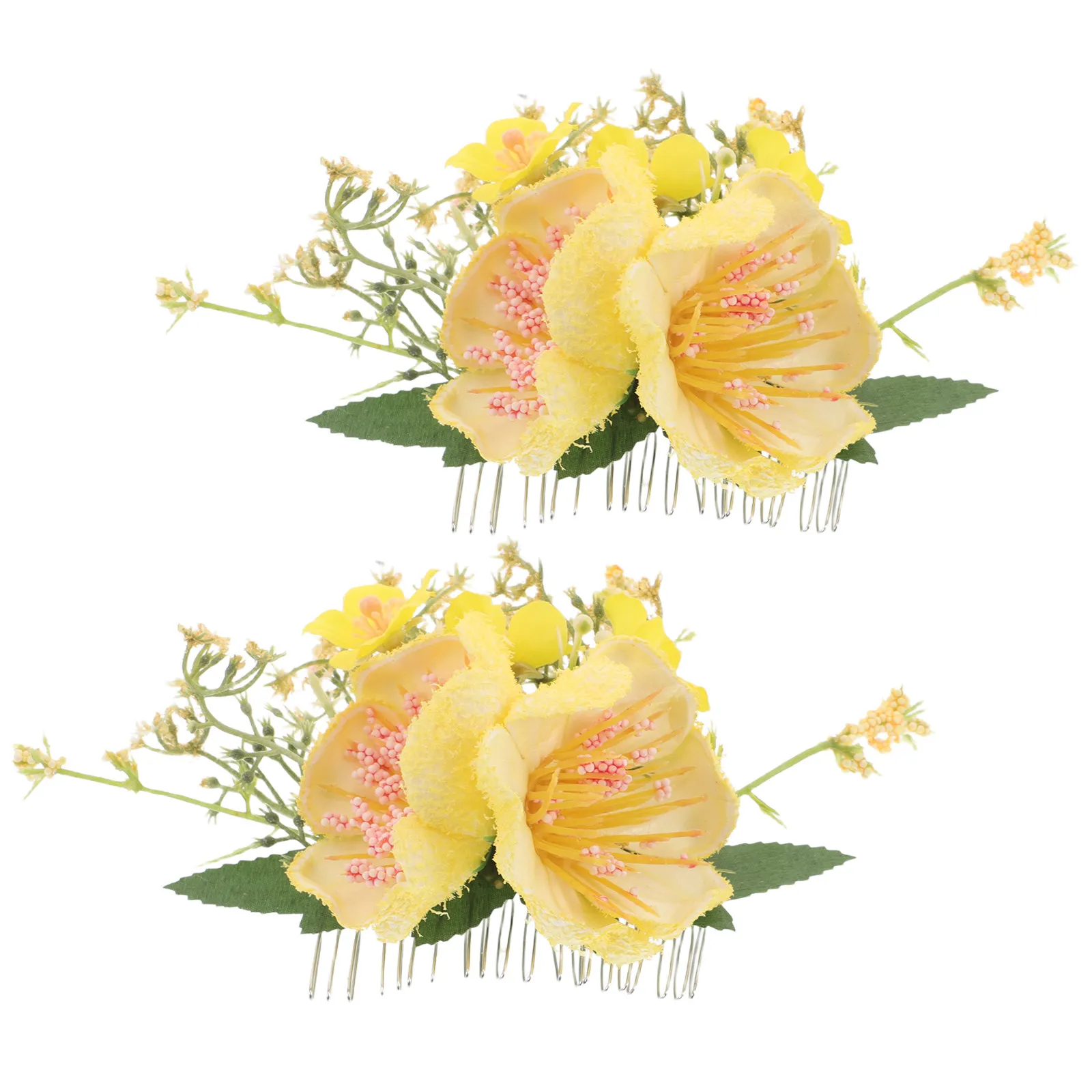 2Pcs Hawaiian Flower Hair Comb Realistic Faux Hibiscus Tropical Hairpin for Hula Dancer Boho Updos Chignon Bun Flower Hair