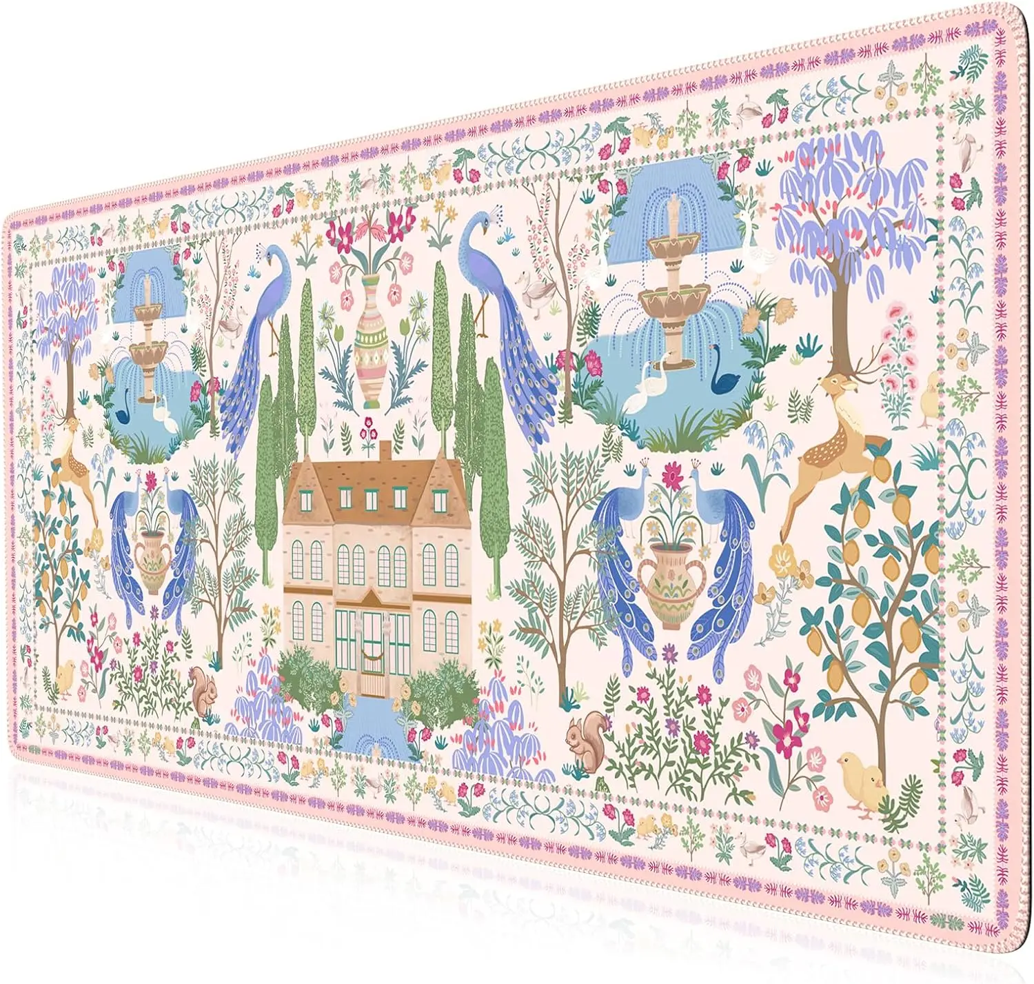 

Persian-style cabin flower tree squirrel mousepad pink computer game accessory rubber anti-slip washable high-definition print