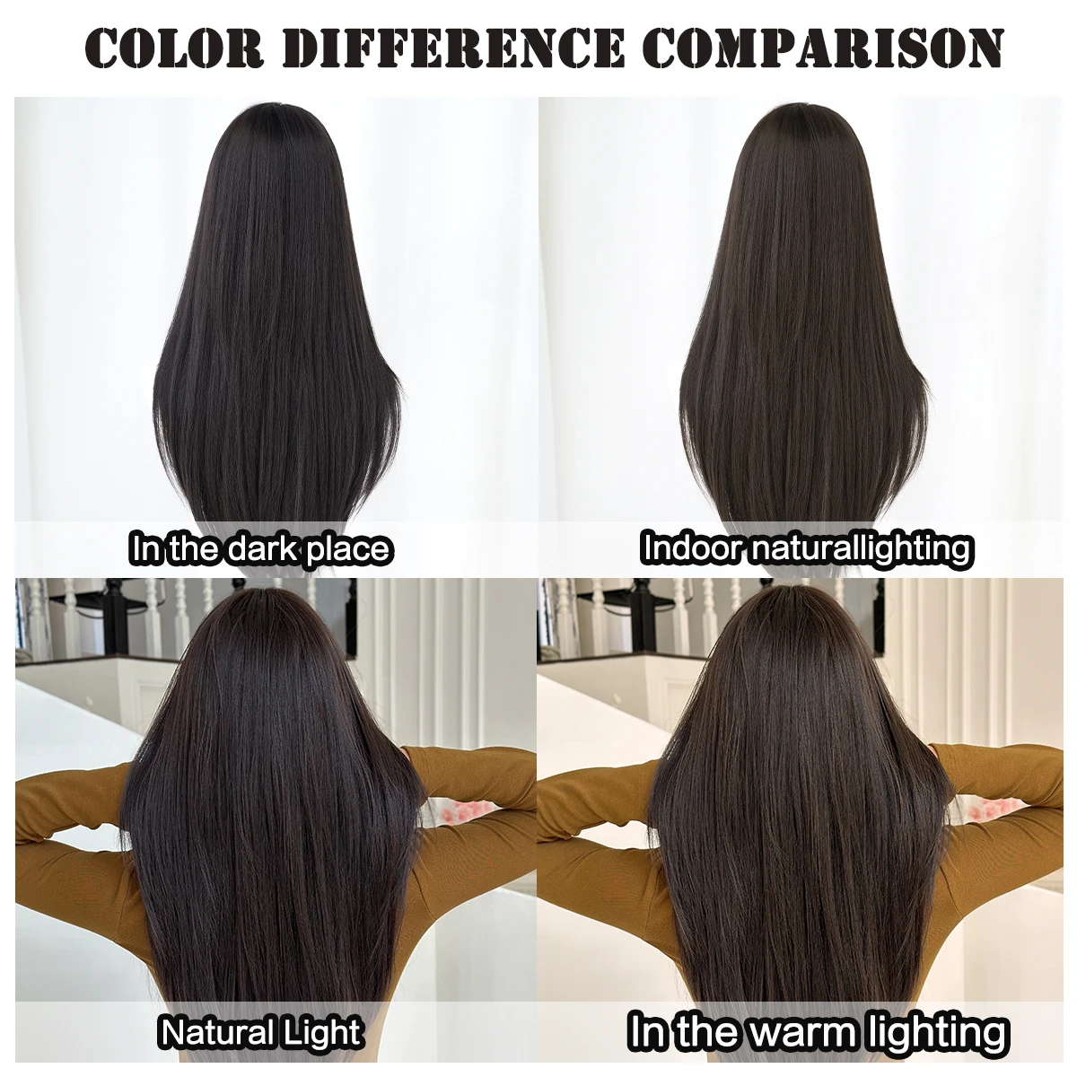 Long Straight Dark Brown Wig High Density Synthetic Middle Part Wigs with Curtain Bangs for Women Daily Party Use - view 6