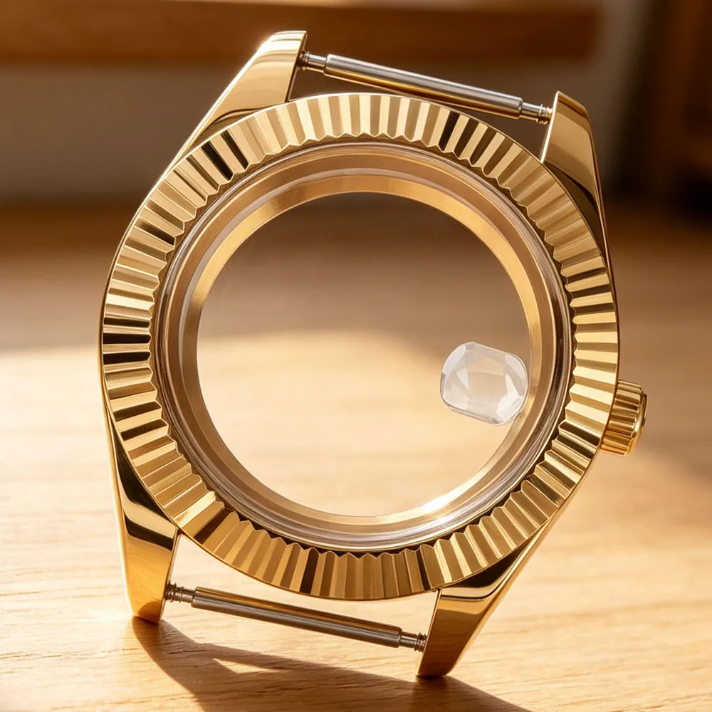 36mm/39mm Gold Watch Case Fluted Bezel Sapphire Glass For NH34 NH35 NH36 NH38 Miyota8215 Movt 316L Steel Watchbands Watch Parts